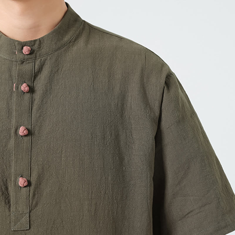 Chemise décontractée à manches mi-longues et col montant pour homme, motif Buddha Stones, avec poche
