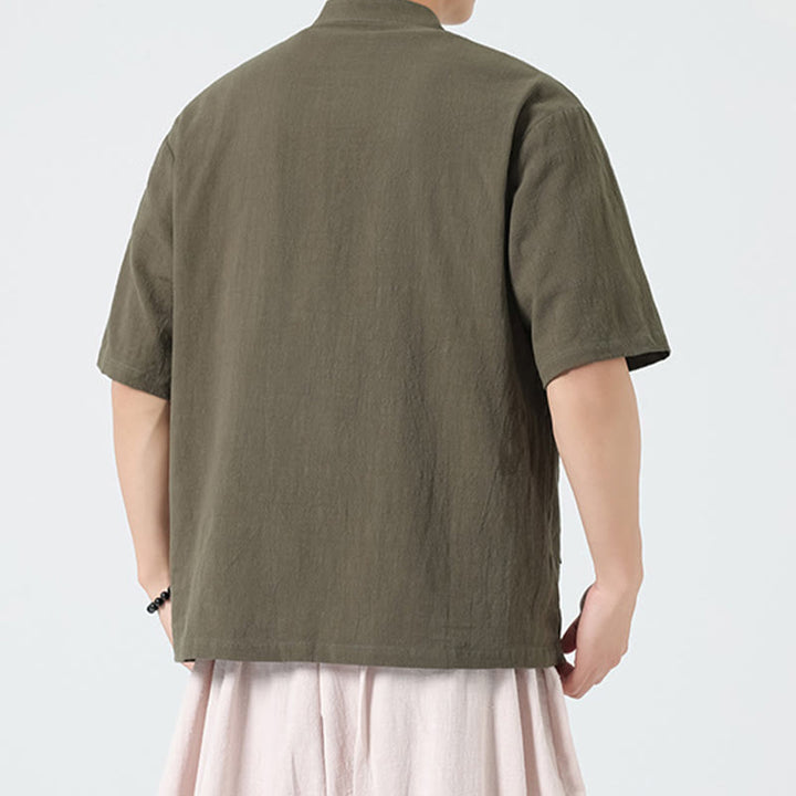Chemise décontractée à manches mi-longues et col montant pour homme, motif Buddha Stones, avec poche
