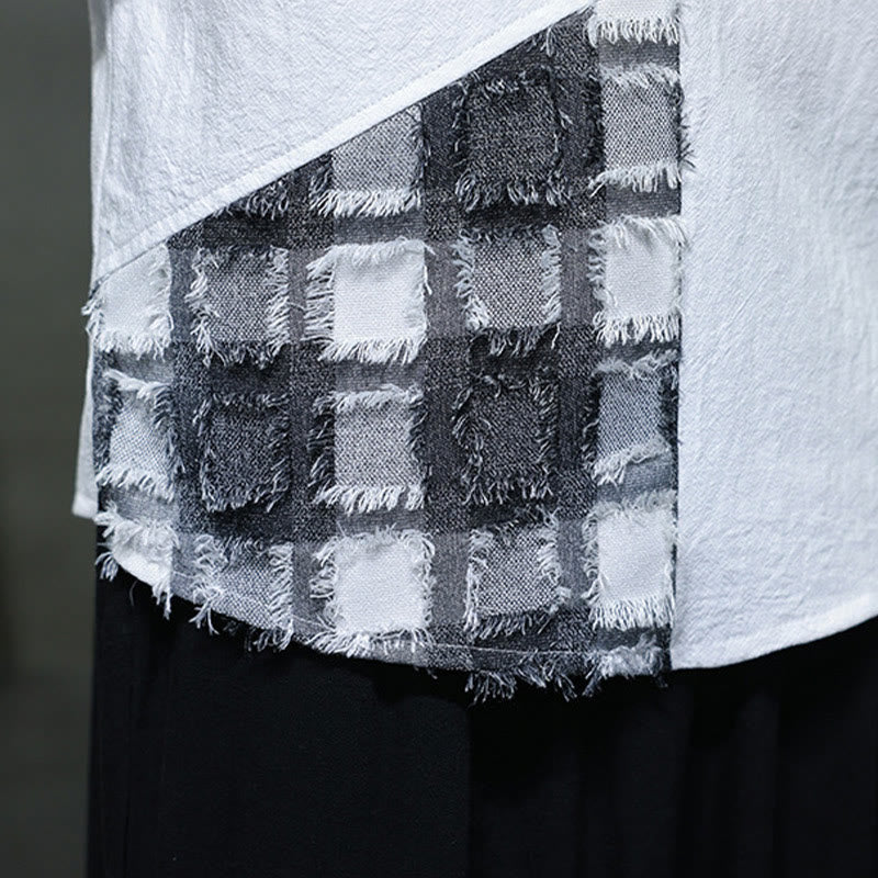Chemise d'été vintage à manches mi-longues et col montant pour homme, motif patchwork contrasté, style Buddha Stones , avec poche - image 19