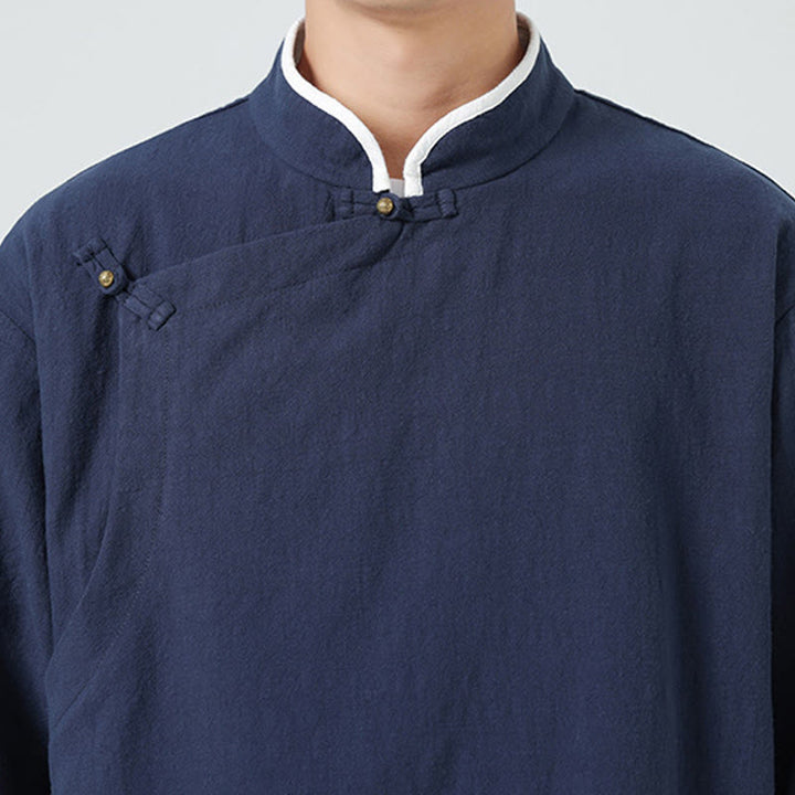 Chemise homme en coton et lin à manches mi-longues et col en biais, motif Buddha Stones, style vintage, printemps - image 10