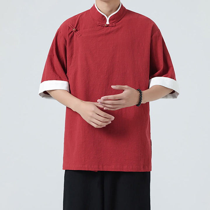 Chemise homme en coton et lin à manches mi-longues et col en biais, motif Buddha Stones, style vintage, printemps - image 29