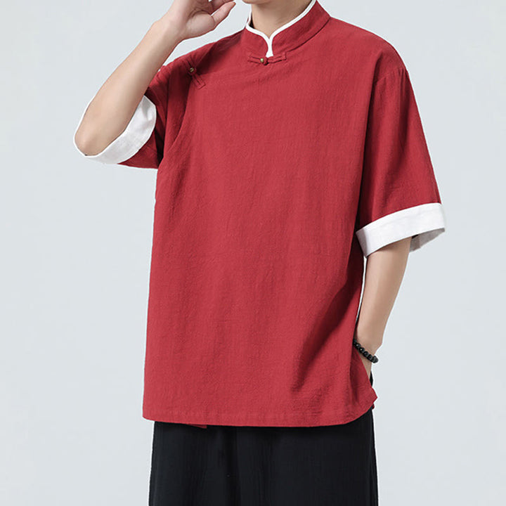 Chemise homme en coton et lin à manches mi-longues et col en biais, motif Buddha Stones, style vintage, printemps - image 25