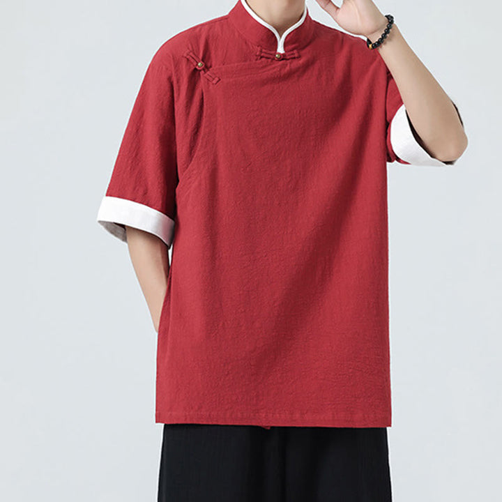 Chemise homme en coton et lin à manches mi-longues et col en biais, motif Buddha Stones, style vintage, printemps - image 26