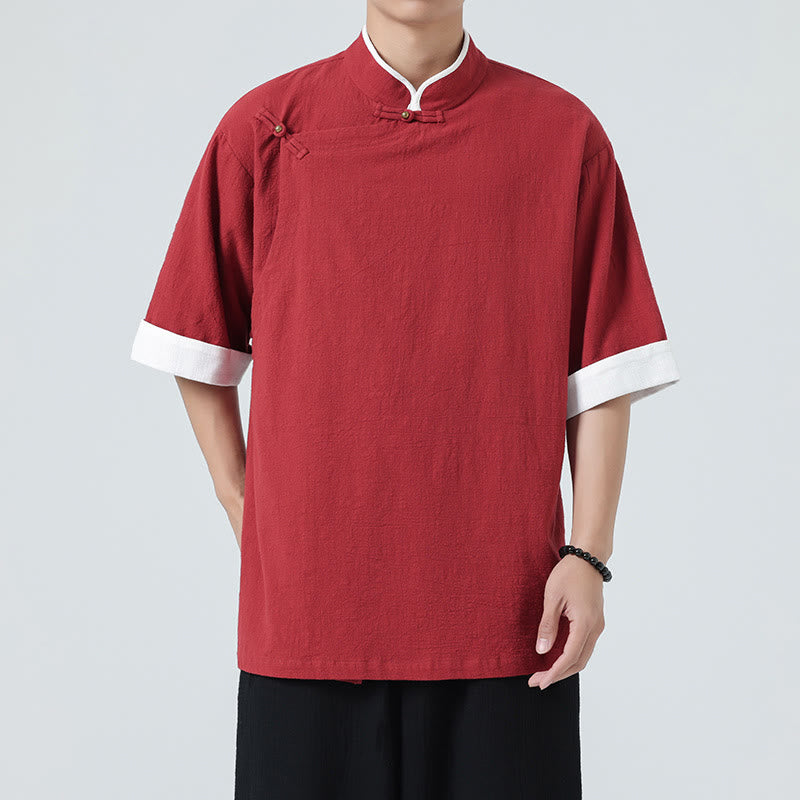 Chemise homme en coton et lin à manches mi-longues et col en biais, motif Buddha Stones, style vintage, printemps - image 30