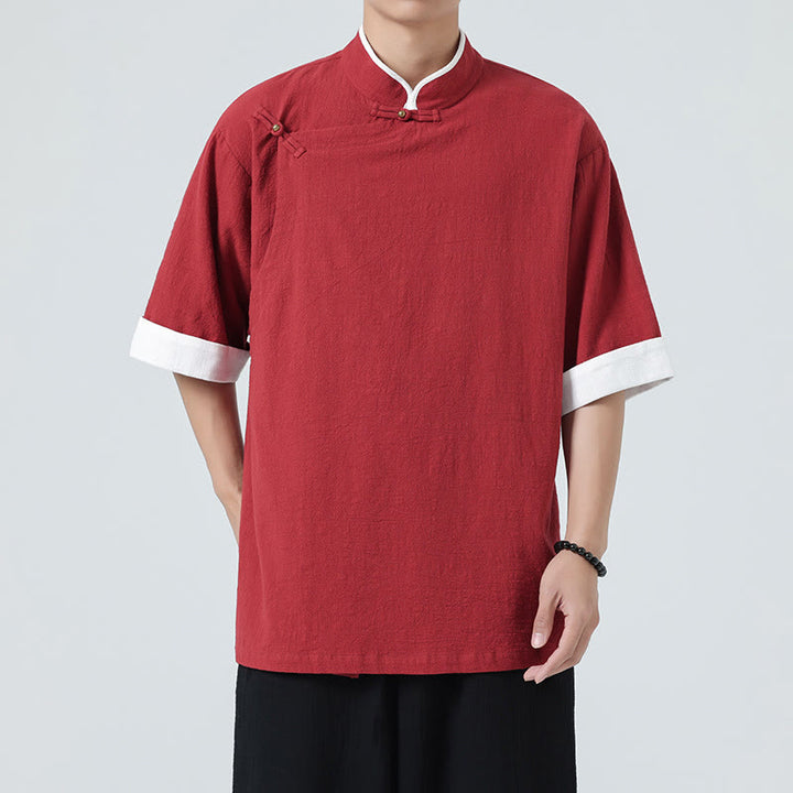 Chemise homme en coton et lin à manches mi-longues et col en biais, motif Buddha Stones, style vintage, printemps - image 30