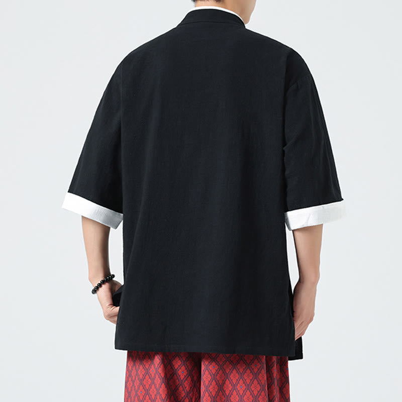 Chemise homme en coton et lin à manches mi-longues et col en biais, motif Buddha Stones, style vintage, printemps - image 19