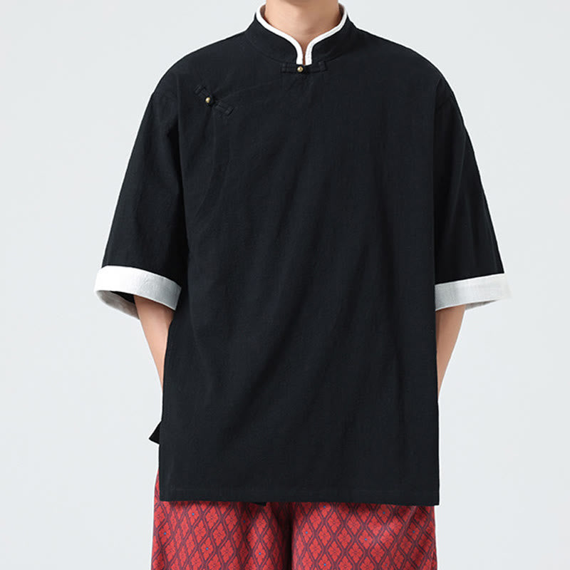 Chemise homme en coton et lin à manches mi-longues et col en biais, motif Buddha Stones, style vintage, printemps - image 16