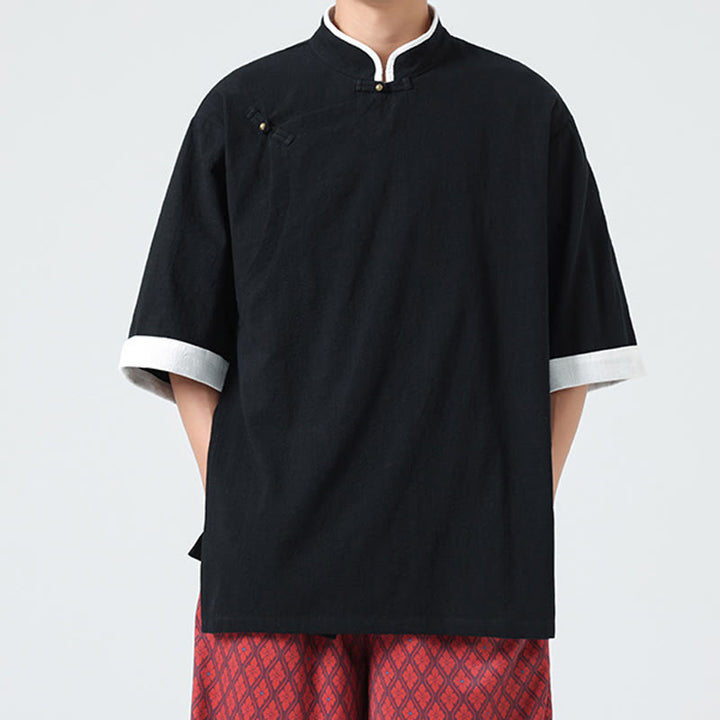 Chemise homme en coton et lin à manches mi-longues et col en biais, motif Buddha Stones, style vintage, printemps - image 16