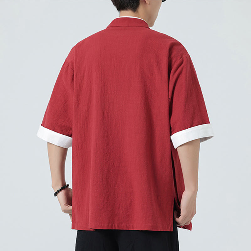 Chemise homme en coton et lin à manches mi-longues et col en biais, motif Buddha Stones, style vintage, printemps - image 32