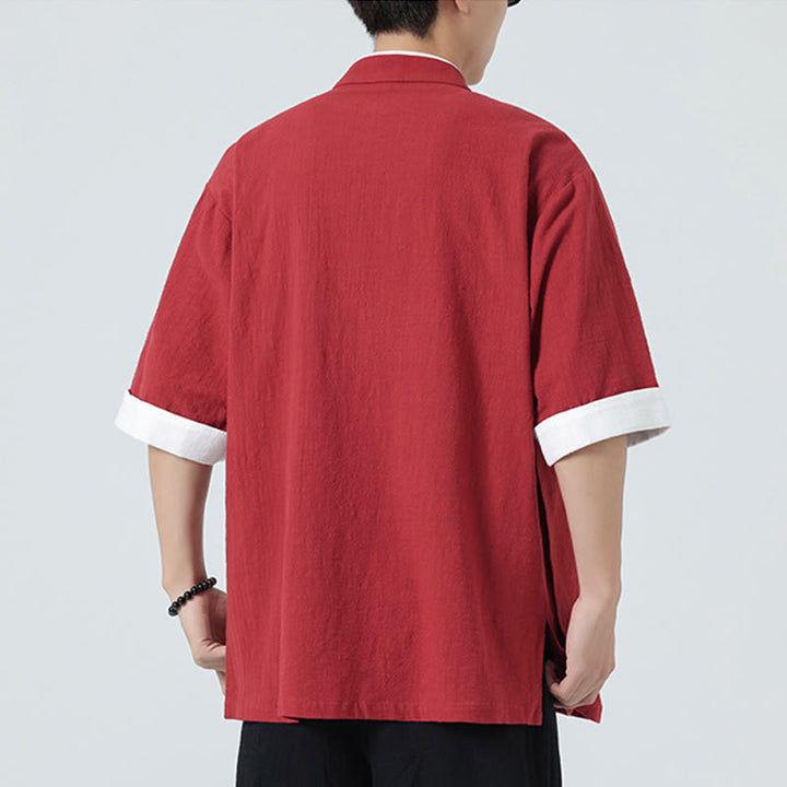 Chemise homme en coton et lin à manches mi-longues et col en biais, motif Buddha Stones, style vintage, printemps - image 32