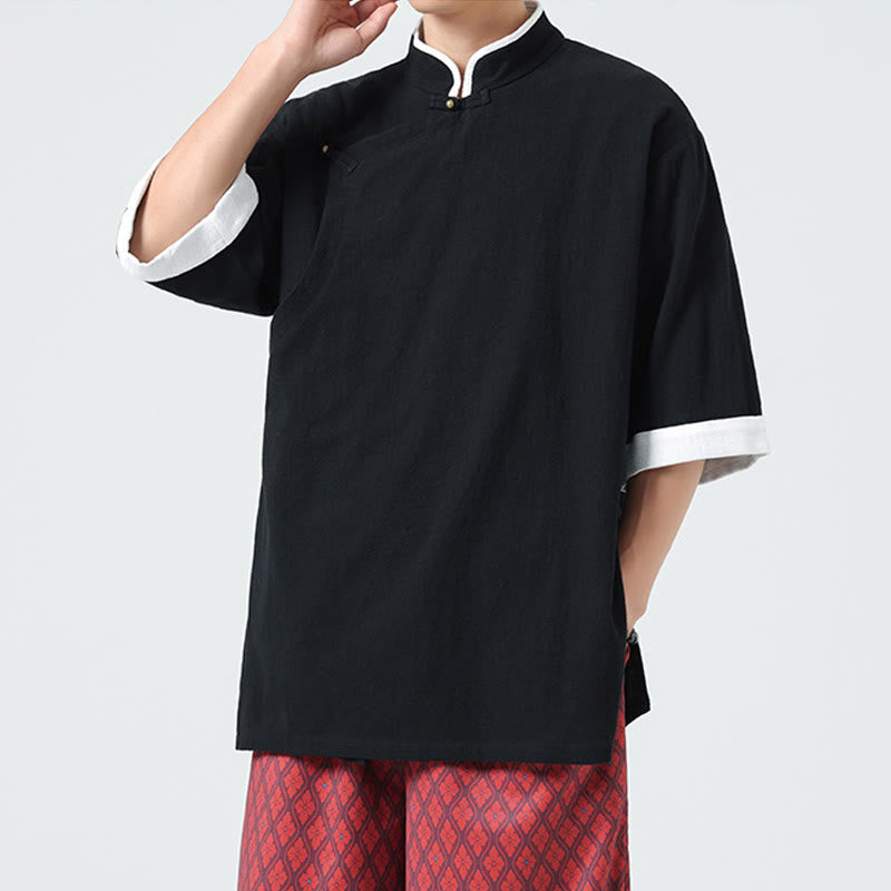 Chemise homme en coton et lin à manches mi-longues et col en biais, motif Buddha Stones, style vintage, printemps - image 20