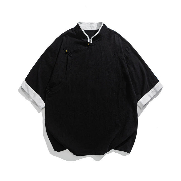 Chemise homme en coton et lin à manches mi-longues et col en biais, motif Buddha Stones, style vintage, printemps - image 23