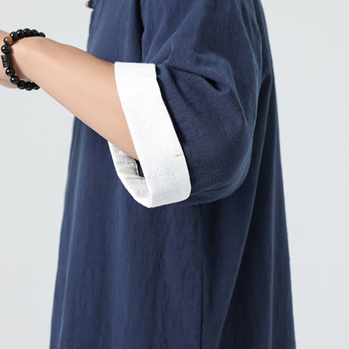 Chemise homme en coton et lin à manches mi-longues et col en biais, motif Buddha Stones, style vintage, printemps - image 12