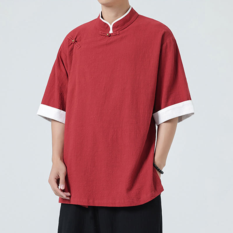 Chemise homme en coton et lin à manches mi-longues et col en biais, motif Buddha Stones, style vintage, printemps - image 31