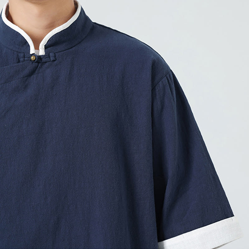 Chemise homme en coton et lin à manches mi-longues et col en biais, motif Buddha Stones, style vintage, printemps - image 11