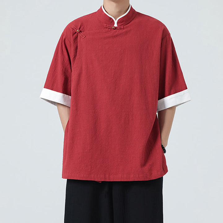 Chemise homme en coton et lin à manches mi-longues et col en biais, motif Buddha Stones, style vintage, printemps - image 27