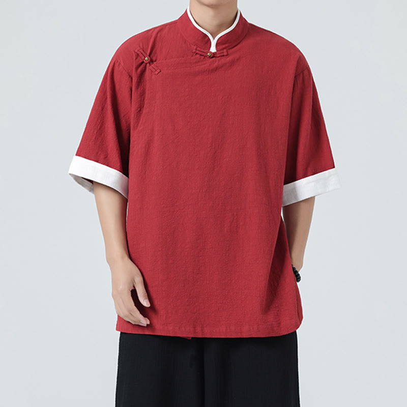 Chemise homme en coton et lin à manches mi-longues et col en biais, motif Buddha Stones, style vintage, printemps - image 28