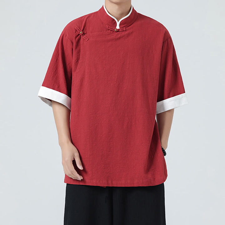 Chemise homme en coton et lin à manches mi-longues et col en biais, motif Buddha Stones, style vintage, printemps - image 28