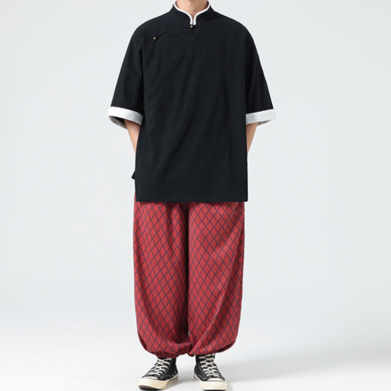 Chemise homme en coton et lin à manches mi-longues et col en biais, motif Buddha Stones, style vintage, printemps - image 22