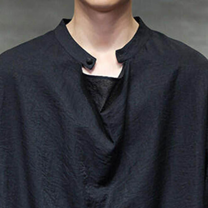 Chemise en lin à manches longues pour homme, style Tang, couleur unie, col montant plissé, motif Buddha Stones , printemps - image 14