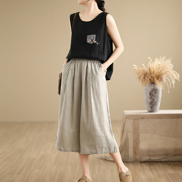 Pantalon court ample en coton avec poches pour femme, Buddha Stones patchwork de couleur unie, design simple, été - image 16