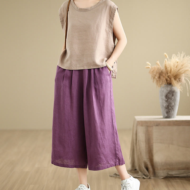 Pantalon court ample en coton avec poches pour femme, Buddha Stones patchwork de couleur unie, design simple, été - image 9