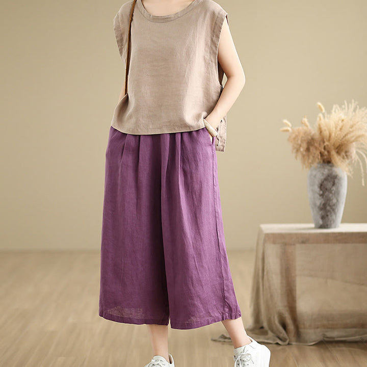Pantalon court ample en coton avec poches pour femme, Buddha Stones patchwork de couleur unie, design simple, été - image 9