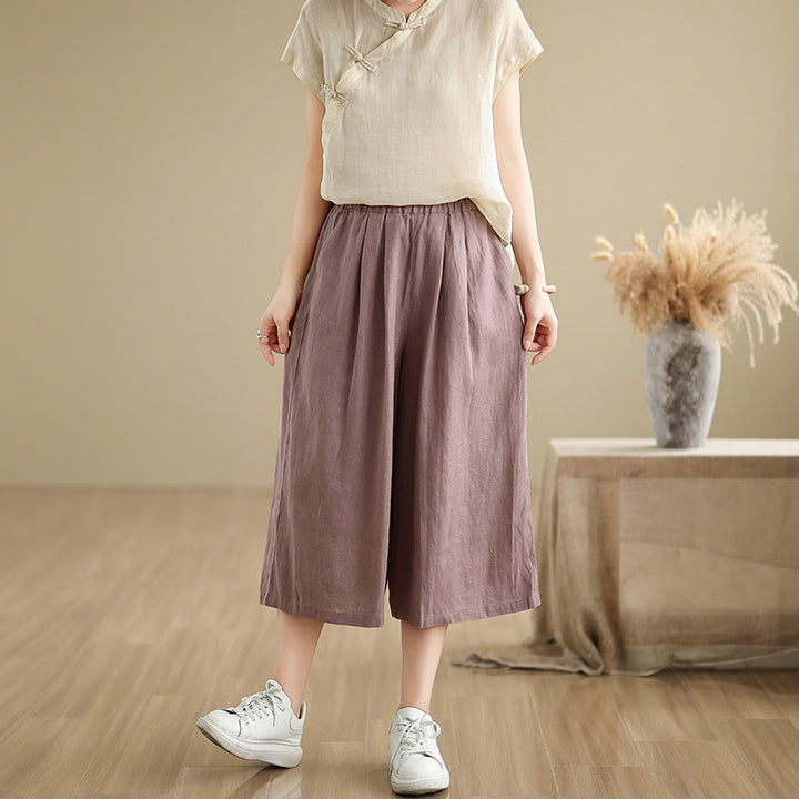 Pantalon court ample en coton avec poches pour femme, Buddha Stones patchwork de couleur unie, design simple, été - image 3
