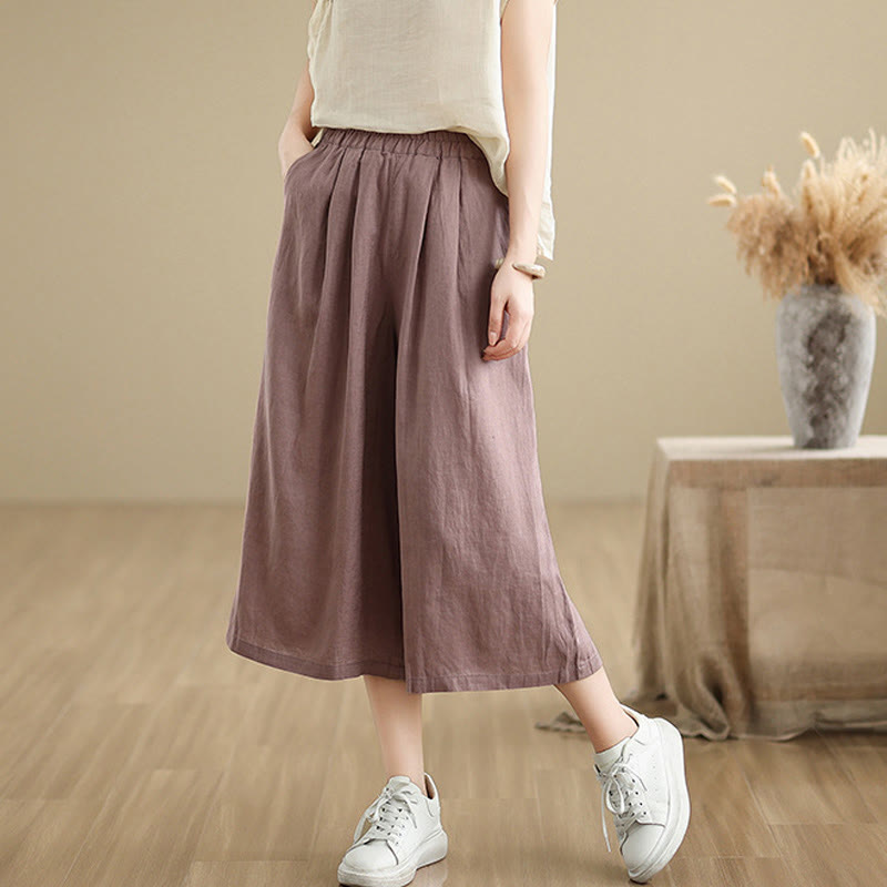 Pantalon court ample en coton avec poches pour femme, Buddha Stones patchwork de couleur unie, design simple, été - image 4