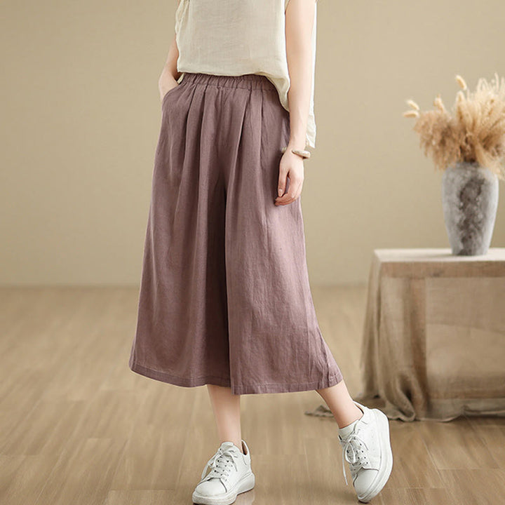 Pantalon court ample en coton avec poches pour femme, Buddha Stones patchwork de couleur unie, design simple, été - image 4