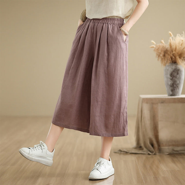 Pantalon court ample en coton avec poches pour femme, Buddha Stones patchwork de couleur unie, design simple, été - image 2