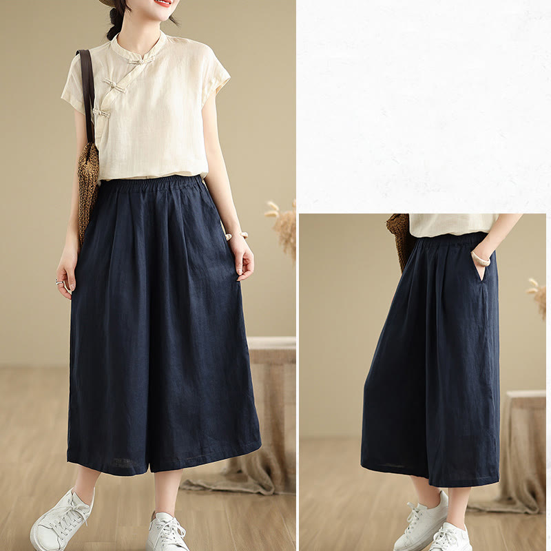 Pantalon court ample en coton avec poches pour femme, Buddha Stones patchwork de couleur unie, design simple, été - image 22