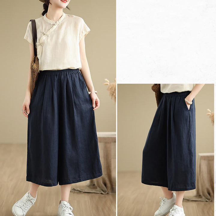 Pantalon court ample en coton avec poches pour femme, Buddha Stones patchwork de couleur unie, design simple, été - image 22