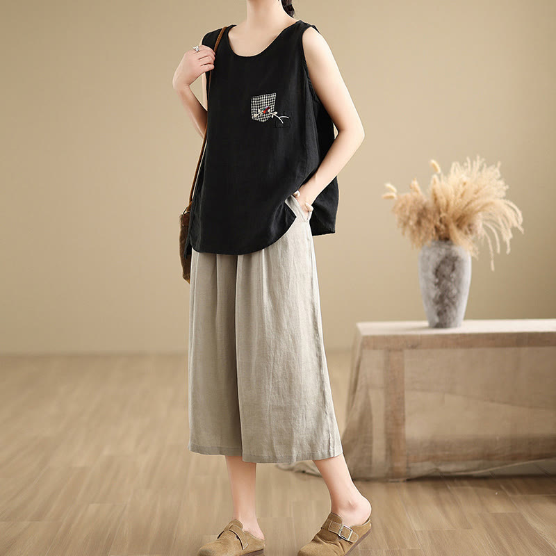 Pantalon court ample en coton avec poches pour femme, Buddha Stones patchwork de couleur unie, design simple, été - image 15