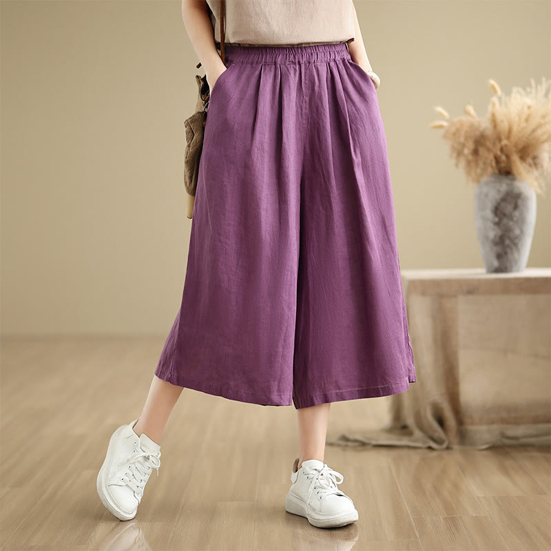 Pantalon court ample en coton avec poches pour femme, Buddha Stones patchwork de couleur unie, design simple, été - image 6