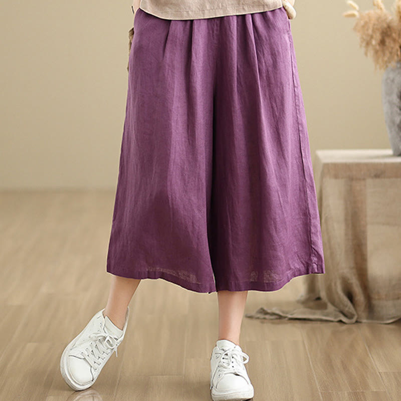 Pantalon court ample en coton avec poches pour femme, Buddha Stones patchwork de couleur unie, design simple, été - image 7