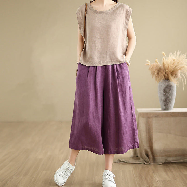 Pantalon court ample en coton avec poches pour femme, Buddha Stones patchwork de couleur unie, design simple, été - image 8