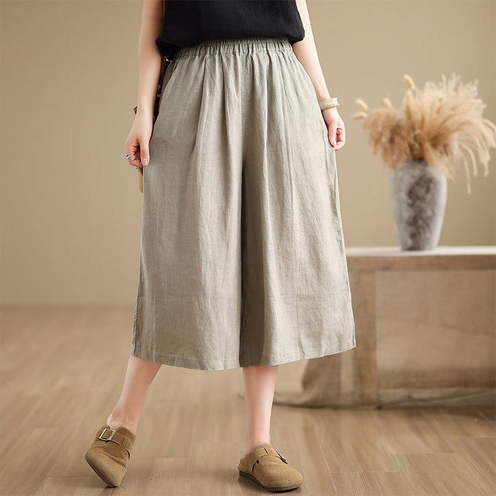 Pantalon court ample en coton avec poches pour femme, Buddha Stones patchwork de couleur unie, design simple, été - Kaki foncé - US8-10，UK/AU12-14，EU40-42 (2XL) - image 13