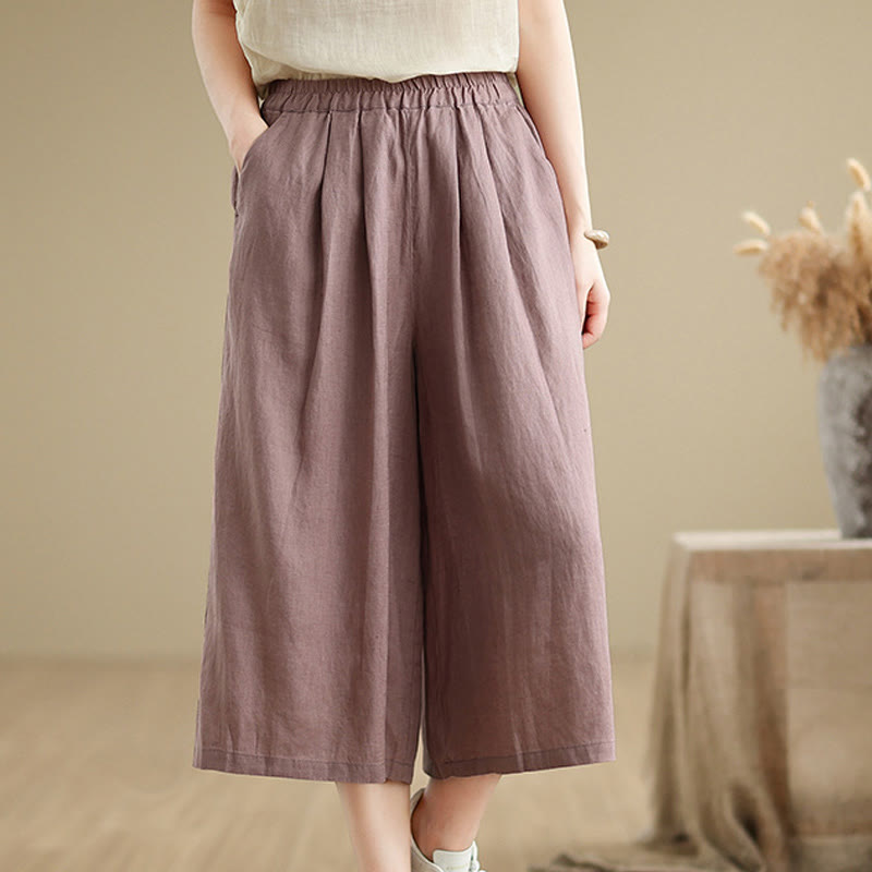 Pantalon court ample en coton avec poches pour femme, Buddha Stones patchwork de couleur unie, design simple, été - image 1