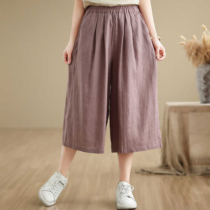 Pantalon court ample en coton avec poches pour femme, Buddha Stones patchwork de couleur unie, design simple, été - RosyBrown - US8-10，UK/AU12-14，EU40-42 (2XL) - image 0