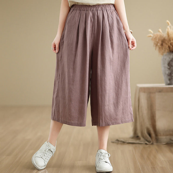 Pantalon court ample en coton avec poches pour femme, Buddha Stones patchwork de couleur unie, design simple, été - RosyBrown - US8-10，UK/AU12-14，EU40-42 (2XL) - image 0