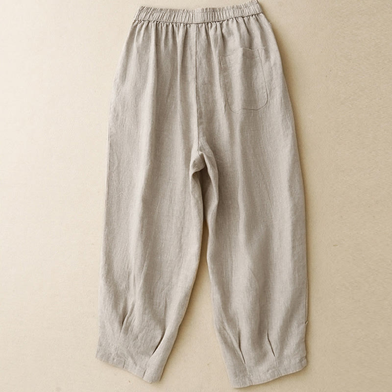 Pantalon d'été en coton et lin pour femme, taille haute, avec poches, en dentelle et boutons grenouille, Buddha Stones - image 1