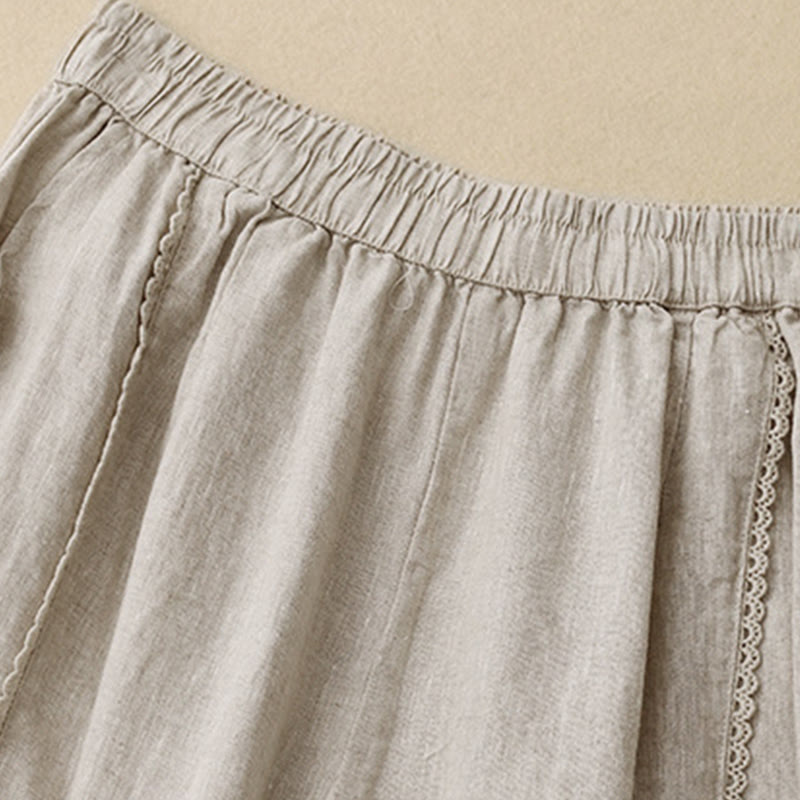 Pantalon d'été en coton et lin pour femme, taille haute, avec poches, en dentelle et boutons grenouille, Buddha Stones - image 2