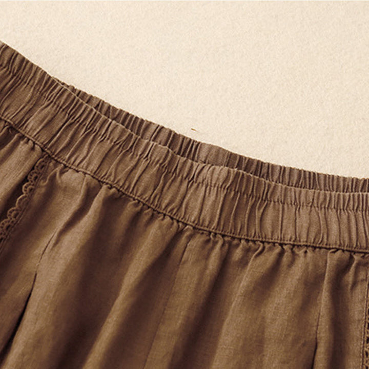 Pantalon d'été en coton et lin pour femme, taille haute, avec poches, en dentelle et boutons grenouille, Buddha Stones