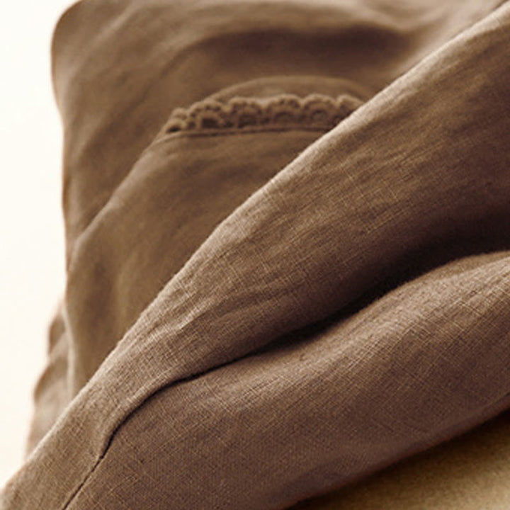 Pantalon d'été en coton et lin pour femme, taille haute, avec poches, en dentelle et boutons grenouille, Buddha Stones