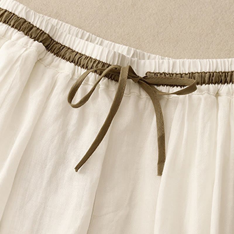 Pantalon sarouel en coton et lin pour femme, style vintage, décontracté, assorti, avec cordon de serrage, avec poches, motif Buddha Stones - image 1