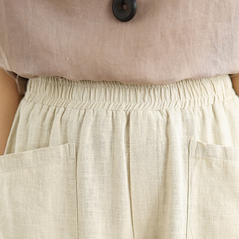 Pantalon sarouel décontracté en coton et lin pour femme, uni, avec poches, motif Buddha Stones - image 6