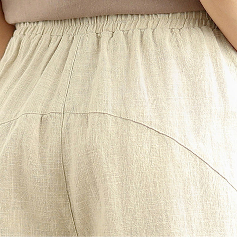 Pantalon sarouel décontracté en coton et lin pour femme, uni, avec poches, motif Buddha Stones
