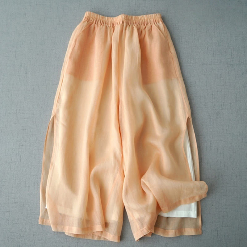 Pantalon large Buddha Stones en ramie uni avec poches pour femme, longueur 7-8 - Mocassin - US8-10，UK/AU12-14，EU40-42 (2XL) - image 4