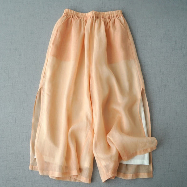 Pantalon large Buddha Stones en ramie uni avec poches pour femme, longueur 7-8 - Mocassin - US8-10，UK/AU12-14，EU40-42 (2XL) - image 4